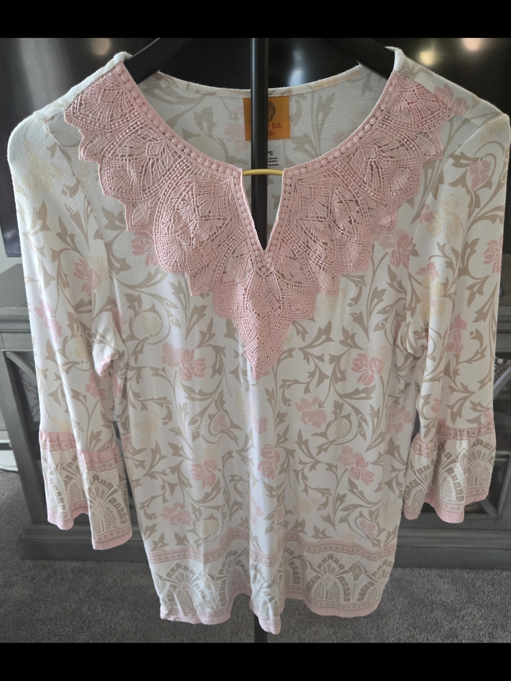 Ruby Rd. Cream Tunic with Pink Lace-Trimmed V-Neck